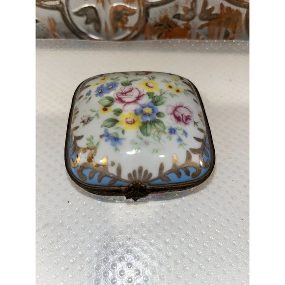 Hand Painted Floral Trinket Box Vintage Hinged Porcelain - Picture 1 of 8